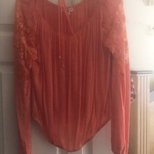 Orange Victorian Lace Long Sleeve Top